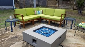 Our beautiful new gas firepit and patio seating!