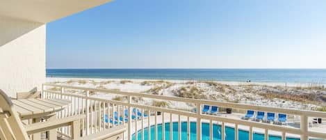 View of the Gulf from the balcony - bar height furniture. 