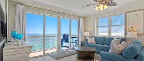 Gulf front view from living room and master bedroom.  Wrap around balcony!