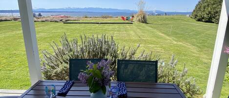 
The fire pit area is at the far end of the yard. Great for making s’mores!