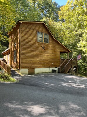 Parking area, handicap ramp and front porch steps