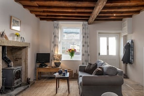 Living room with multi-fuel stove