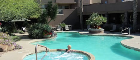 Gorgeous pool with view of the golf course. 