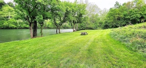 Riverfront area with picnic table