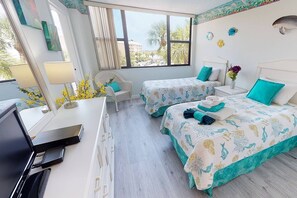 The second bedroom has two Twin beds and a great view of the dock and the bay!  TV with cable included.