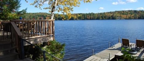 View of the lake from the stone patio and firepit.