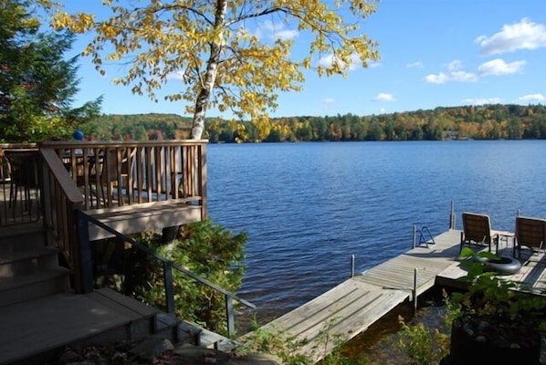 View of the lake from the stone patio and firepit.