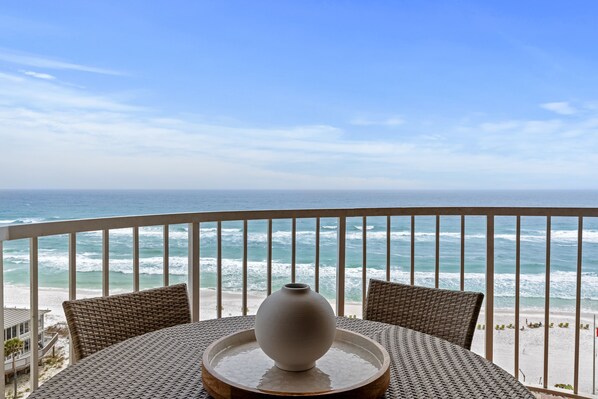 Exterior: Incredible Gulf Views off the Balcony with Seating for 4 at the Table