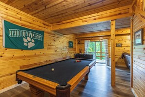 Bobcat Bluff Hocking Hills | Basement with Pool Table and Foosball