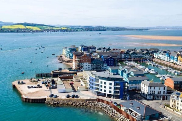 Overlooking Exmouth's bustling quay.