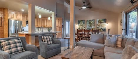 Large open kitchen, dining and living area