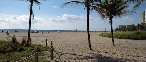 The view of beautiful Pompano Beach from the beach snack bar at the fishing pier