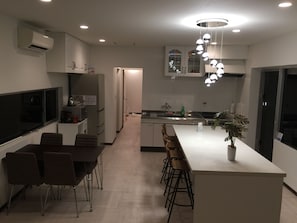 Large kitchen counter facing the ocean view