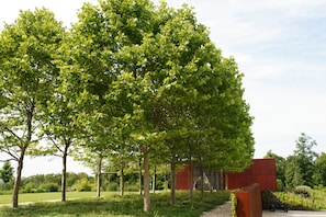 The house is nestled away on the property