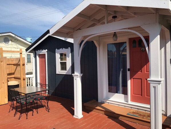 Deck with  outdoor shower. 