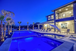 Lit Pool and Hot Tub