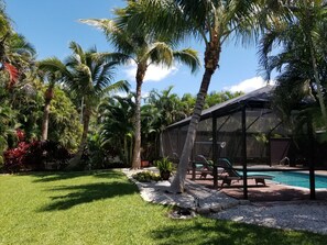 Private backyard with a huge garden area