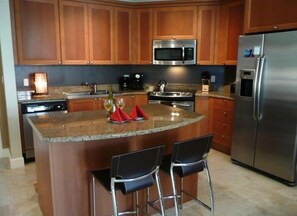 Kitchen with Eat-In Bar, leather barstools