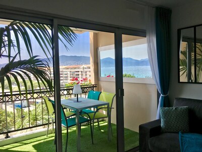 CANNES vacation rentals, sea view, 3 swimming pools, parking, beach at 50 meters