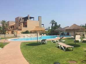 Swimming pool and sun loungers