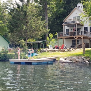 Floating dock.  Patio with Solo Stove and 6 Adirondack chairs.  Firewood 