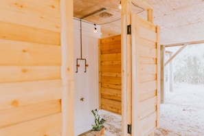 Outdoor Shower with rainfall shower head + Bench