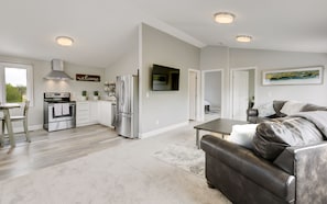 View of living room and kitchen