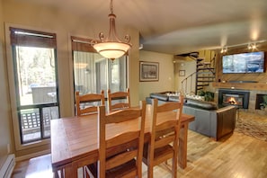 Dining room with stainless wooden stable