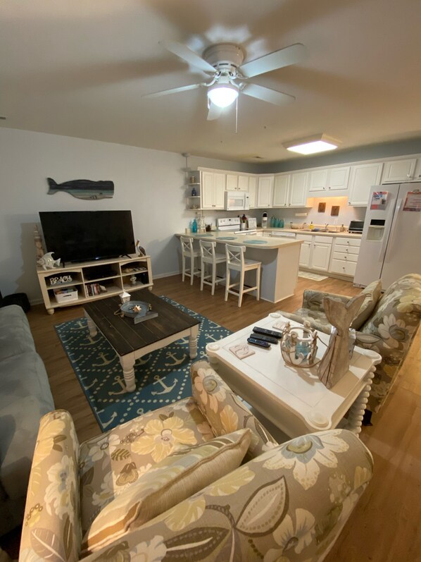Living area and kitchen