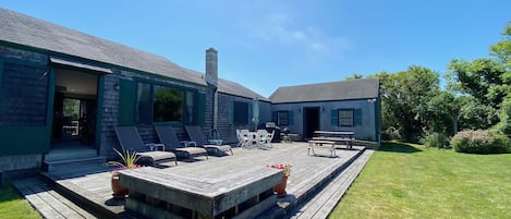 Large private backyard patio / deck and yard