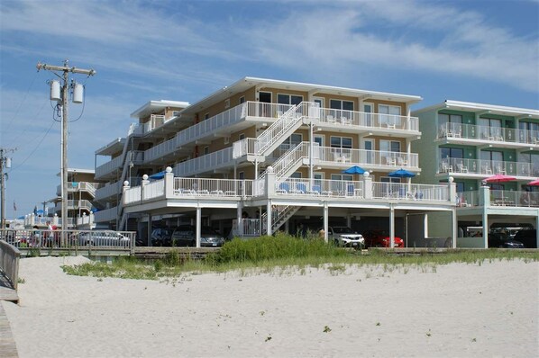 View of building from beach.