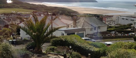 View across Woolacombe Bay from the lounge front windows, check out the surf!