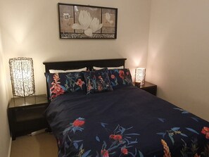 Bedroom 2 - double bed, small wardrobe, fan/oil heater