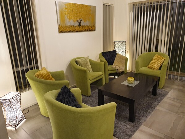 open space living area including kitchen & dining 