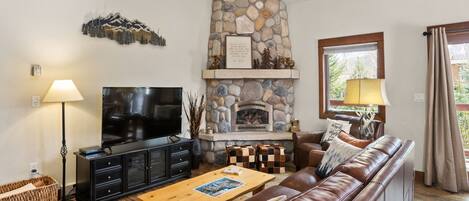 Beautiful gas fireplace and HDTV