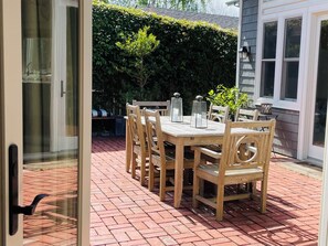 Back patio with extendable dining table