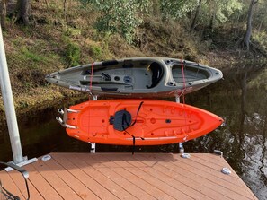 Kayak rack on the dock for easy access