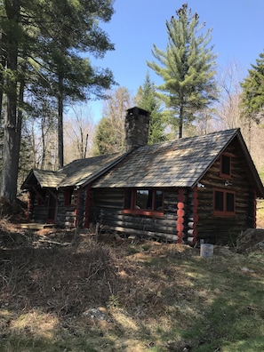 Main Cabin with dual fireplaces in l/r and bdrm full kitchen 

