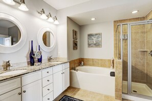 The master bath is private and has all the comforts of home.