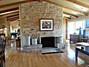 Living Room with wood burning fireplace!