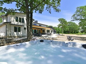 Enjoy the stars as you melt away in the 8 person spa.