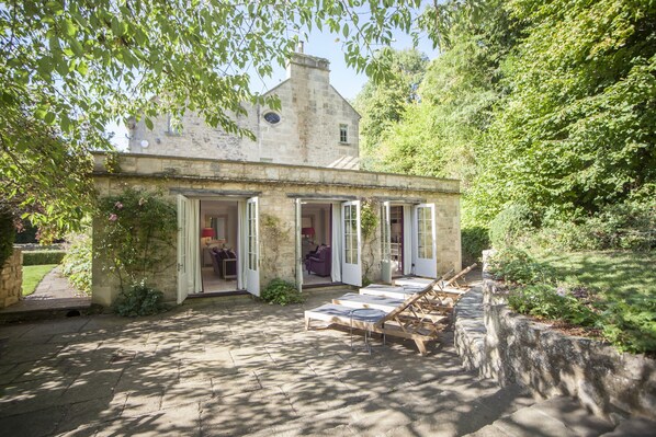 Sitting area outside the drawing room and leading to large garden