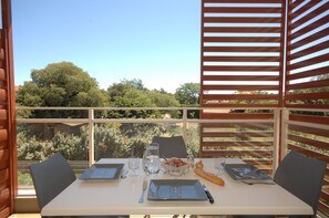 Views from the balcony/patio will vary. Please let us know if you would like a specific view!