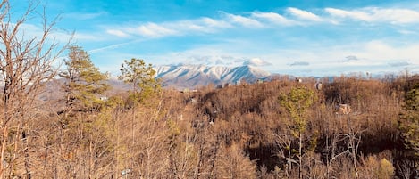 View of Mount LeConte from the upper level deck.