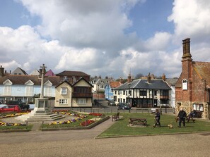 viewed from the sea- side beside the Moot Hall the boating pond is on the left.