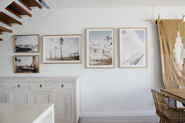 The owners photography lines the walls giving this property a unique feel