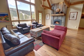 Living room with a cozy fireplace