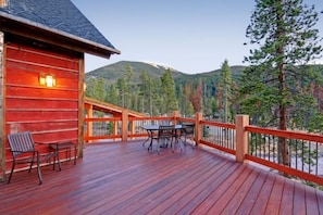 Beautiful wooden stained porch with amazing view
