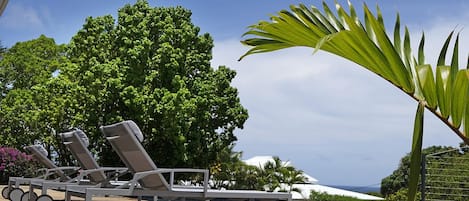 Vue de la terrasse au bord de la piscine