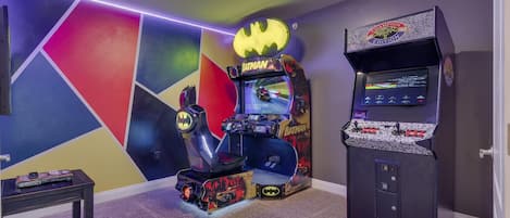 Recreation area with Batman racing arcade and a classic arcade with 60+ games